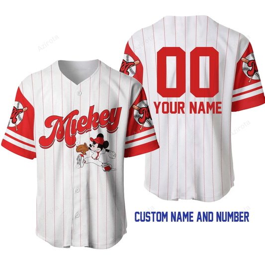 Mickey Mouse White Red Disney Unisex Cartoon Graphic Casual Outfits Custom Personalized Baseball Jersey