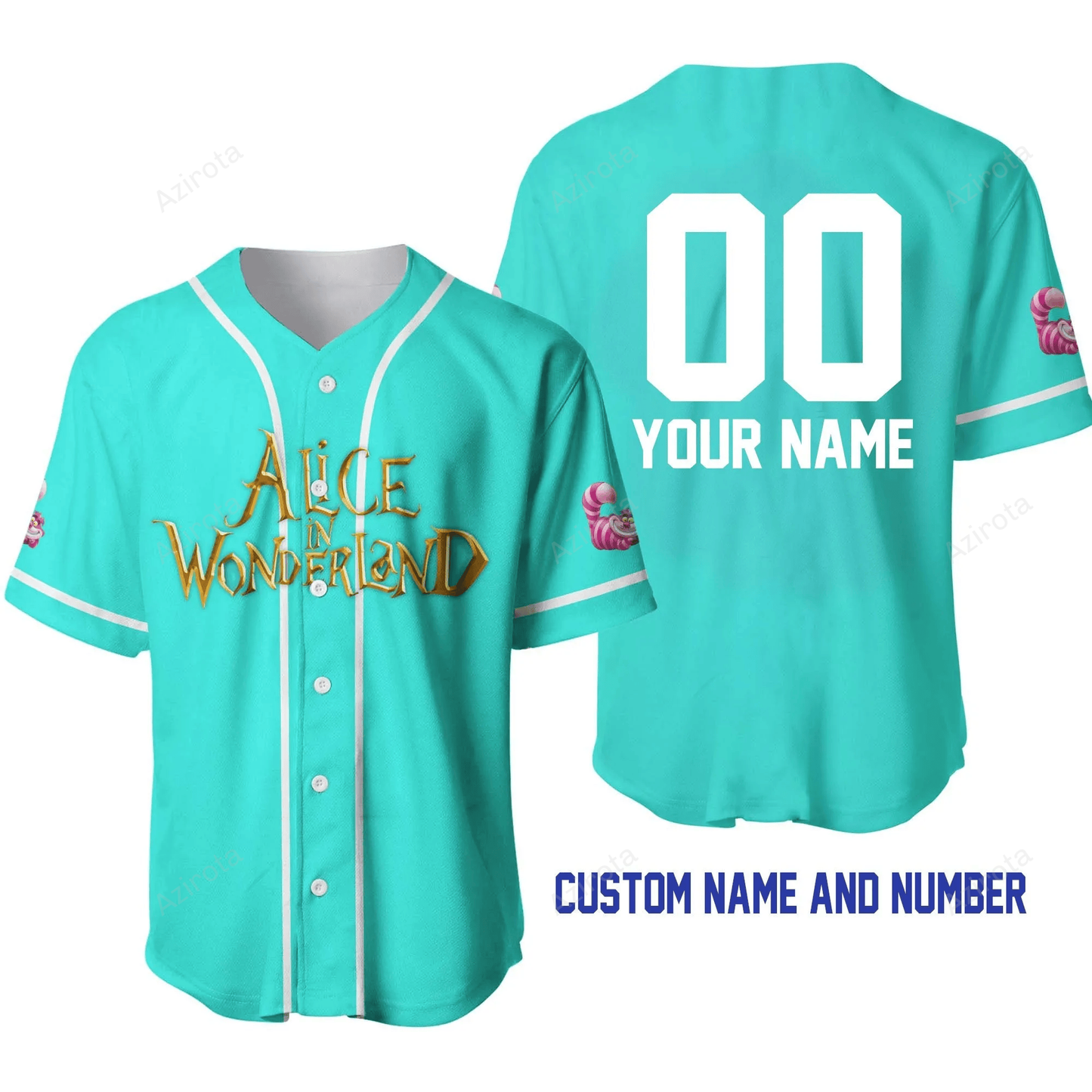 Alice Wonderland Cat Mint White Disney Unisex Cartoon Graphic Casual Outfits Custom Personalized Baseball Jersey