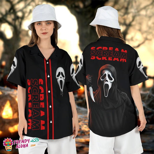 Ghostface Horror Baseball Jersey Scream Movie Halloween Aloha Top
