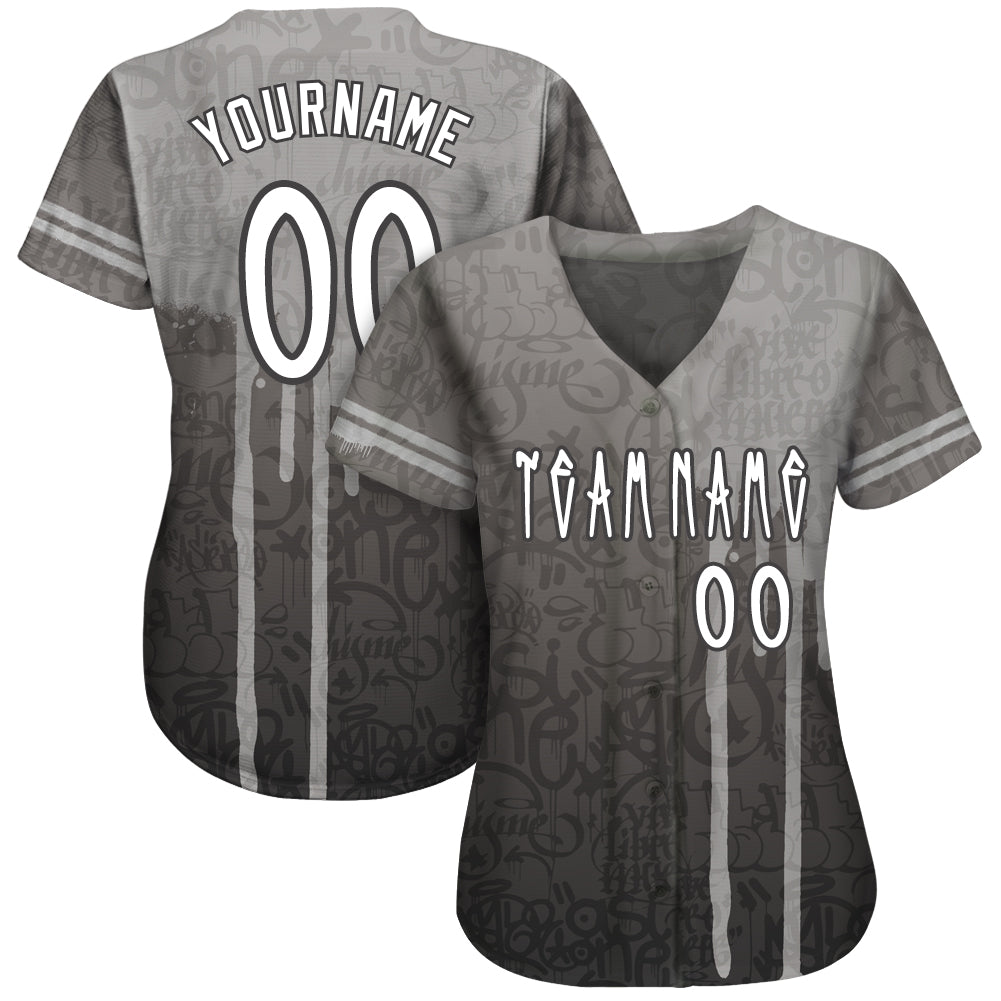 Custom Graffiti Pattern White-Gray 3D Picaxao Authentic Baseball Jersey