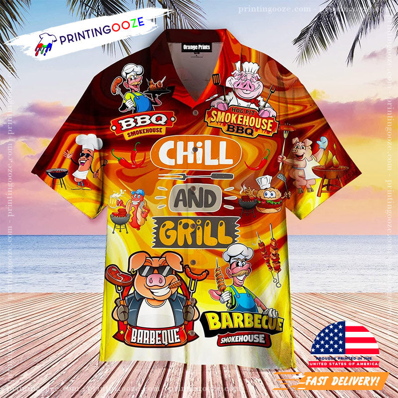 Grilling And Chilling Pig BBQ Hawaiian Shirt