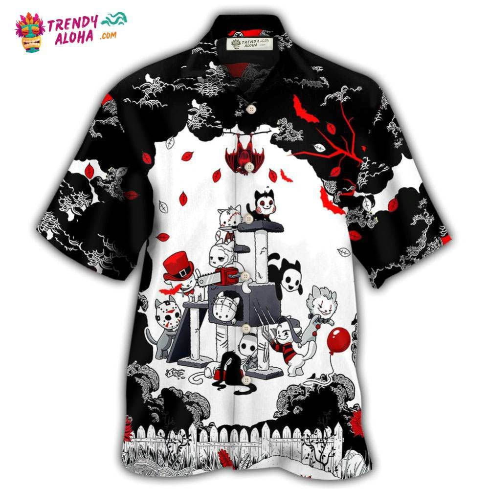 Halloween Cat Horror Kitten Cosplay Hawaiian Shirt - Trendy Aloha