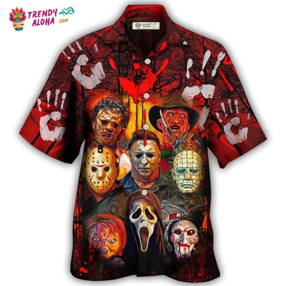 Halloween Horror Movie Characters Blood Scary Hawaiian Shirt - Trendy Aloha