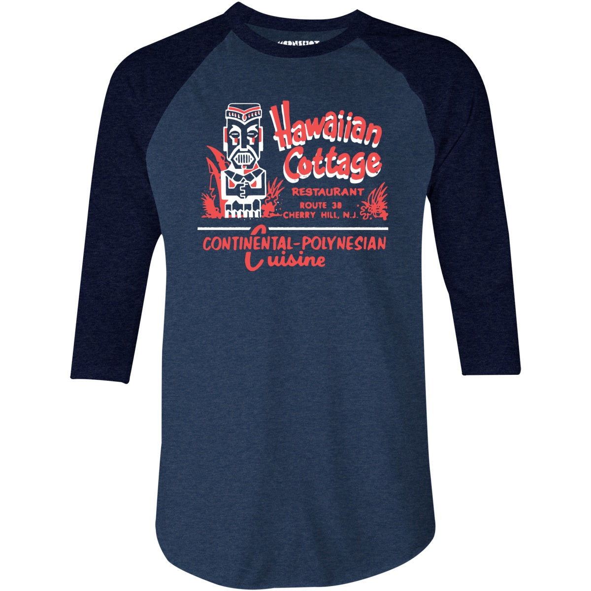 Hawaiian Cottage - Cherry Hill, NJ - Vintage Tiki Bar - 3/4 Sleeve Raglan T-Shirt