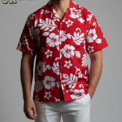 Men's Hibiscus Hawaiian Flower Shirt - Tropical Floral Print Aloha Button Up Beach Shirt