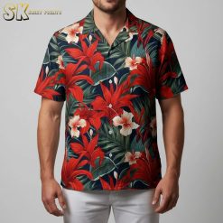 Tropical Hibiscus Men Hawaiian Floral Shirt - Button Down Short Sleeve Beach Aloha Shirt with Pocket