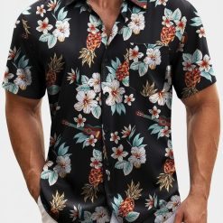 Men's Floral Hawaiian Shirt Short Sleeve Button Down Beach Shirt with Tropical Print