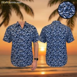 Tropical Shark Attack Hawaiian Shirt - Ocean Blue Button Down Beach Shirt for Men Women