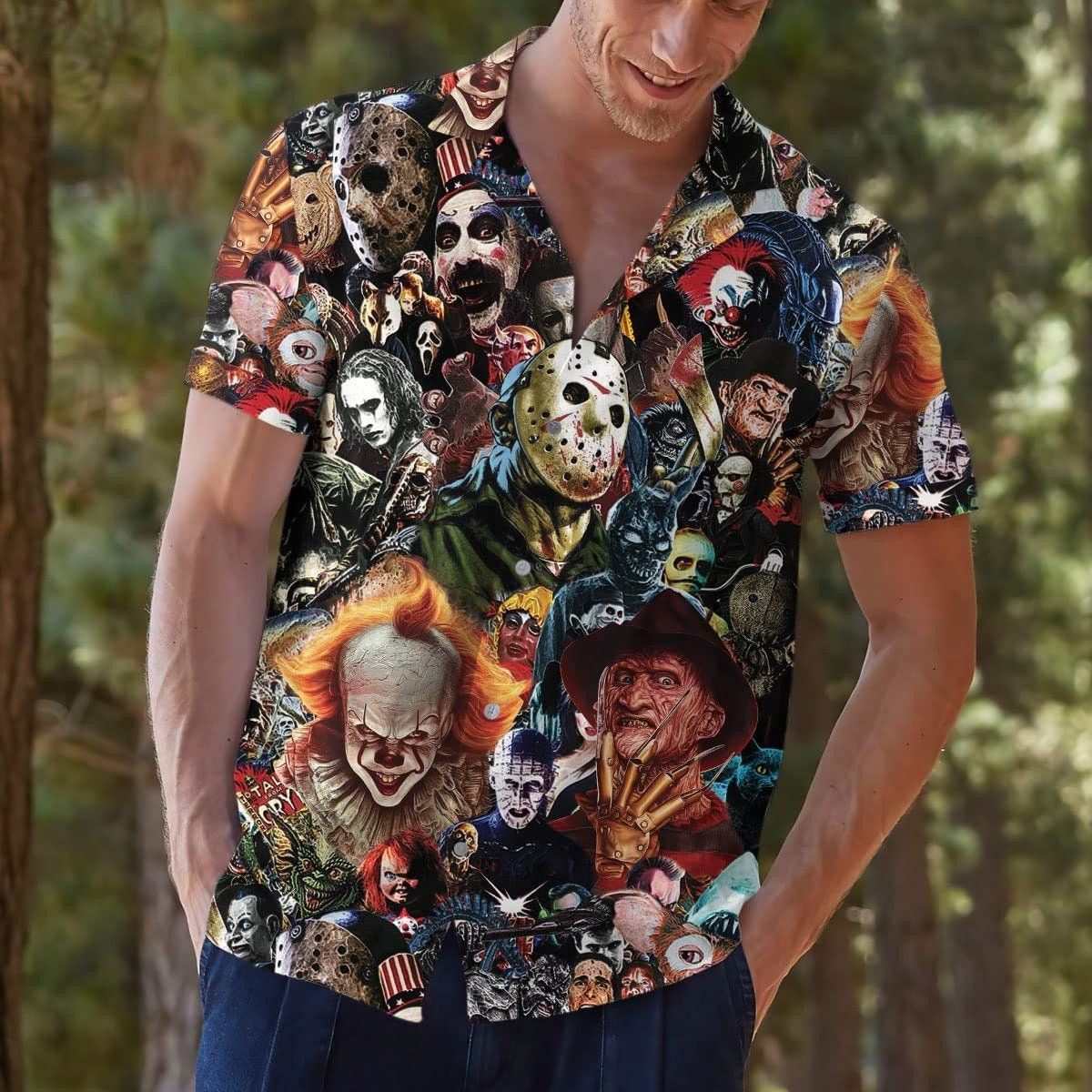 Hawaiian Shirt with Creepy Horror Night Illustration