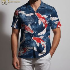 Koi Fish Hawaiian Shirt for Men - Japanese Carp Short Sleeve Button Down Beach Aloha Shirt