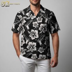 Tactical Gun Hawaiian Shirt for Men - Military Weapons Tropical Button Down Beach Shirt