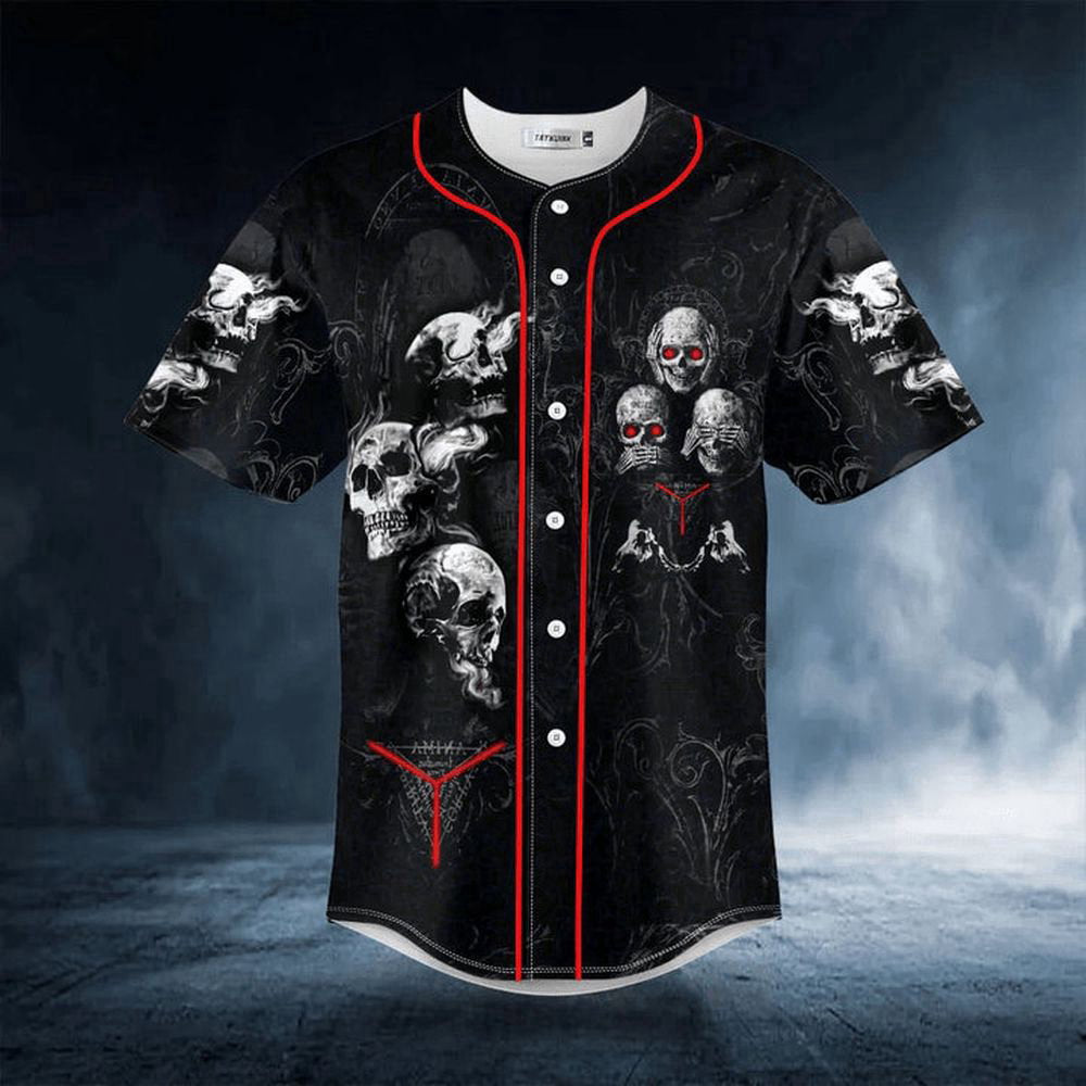 Hear See Speak No Evil Skull Baseball Jersey Men's Baseball Jersey For Men Women - lylyprint.com