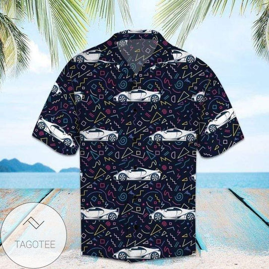 High-Octane Sport Cars Race on Hawaiian Themed Shirt Design