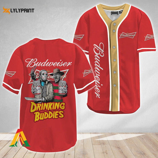 Horror Freddy Jason Drinking Buddies Budweiser Baseball Jersey - lylyprint.com