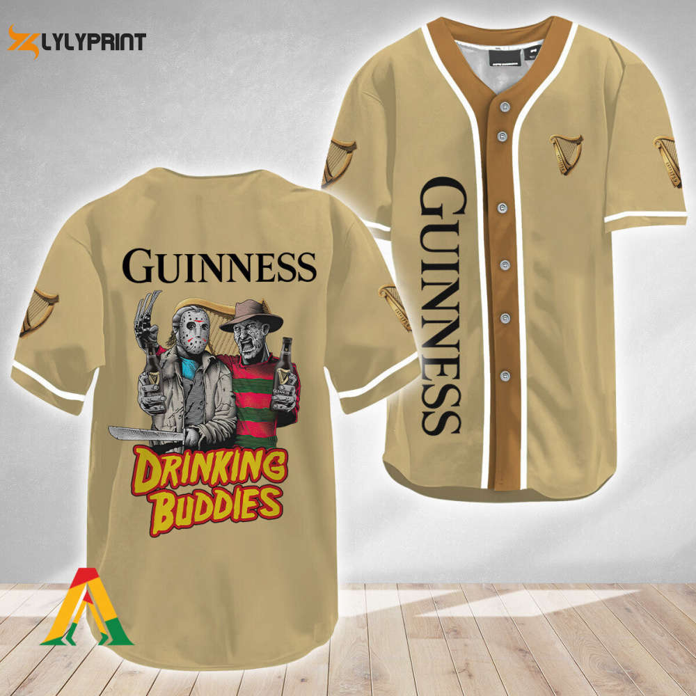Horror Freddy & Jason Drinking Buddies Guinness Beer Baseball Jersey - lylyprint.com