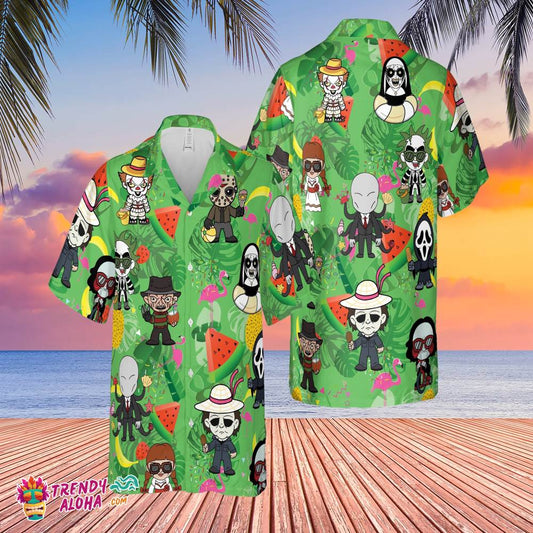 Horror Hawaiian Shirt, Horror Tropical Button Shirt, Aloha Vibes Beach Shirt, Horror Friends Lover, Beach Party Tee, Horror Aloha Summer Tee