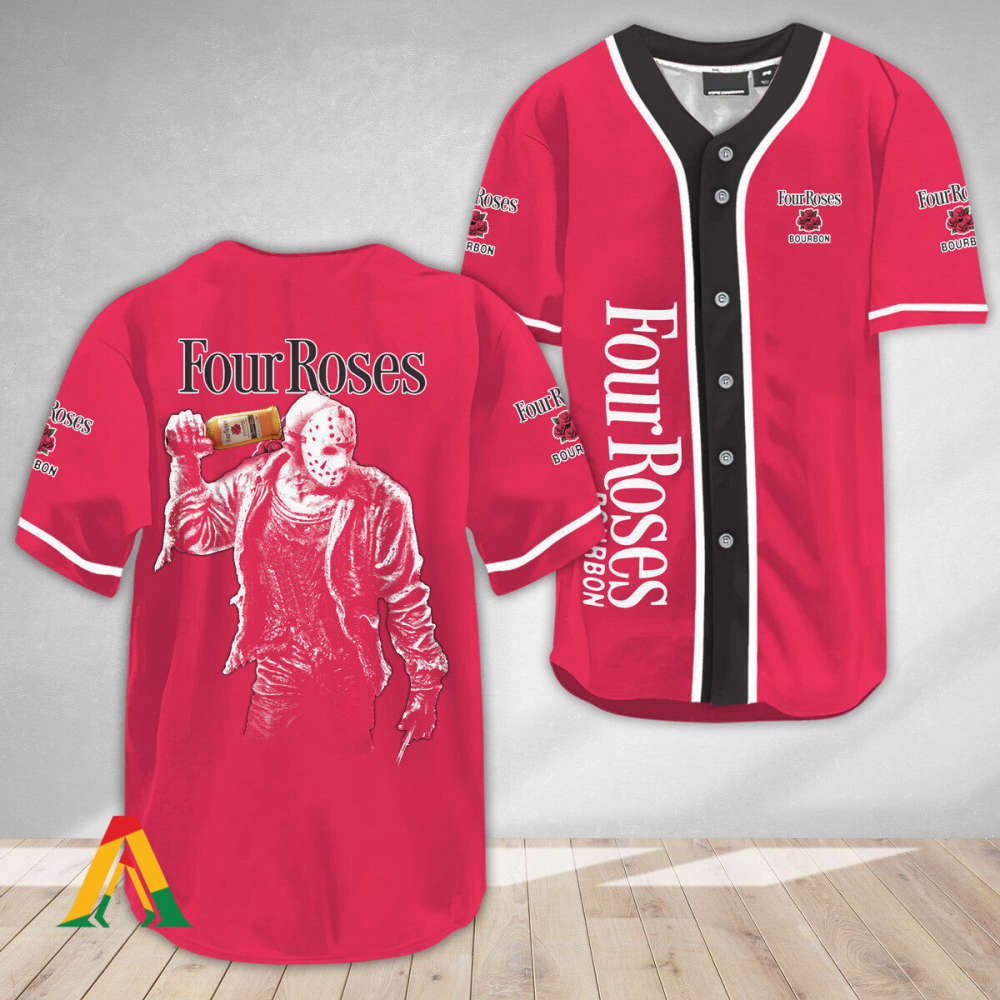 Horror Jason Voorhees 4 Roses Bourbon Baseball Jersey: A Spooky and Stylish Addition!