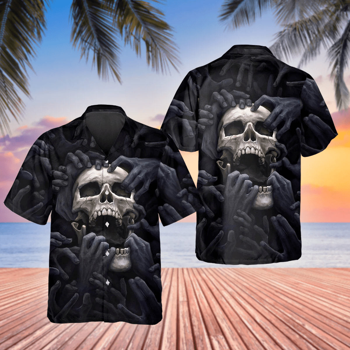 Horror Skull Nightmare 3D Trendy Hawaiian Shirt Men, Skull Flower Hawaiian Aloha Shirt