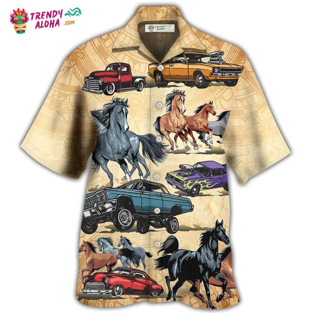 Horse Muscle Car I Like Muscle Car And Horse Hawaiian Shirt - Trendy Aloha