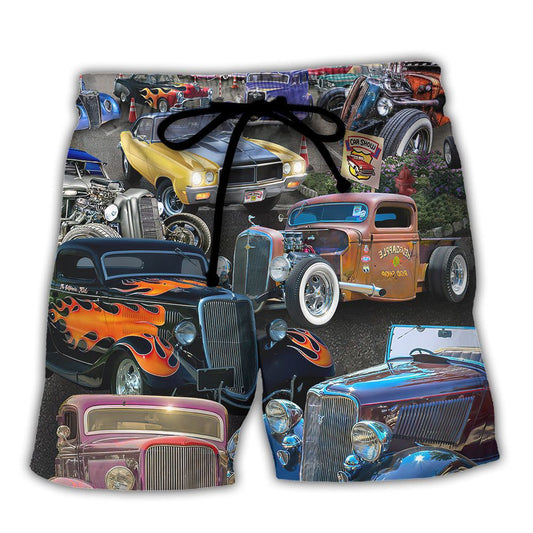 Hot Rod Diner Car Show Trendy Aloha Hawaiian Beach Shorts