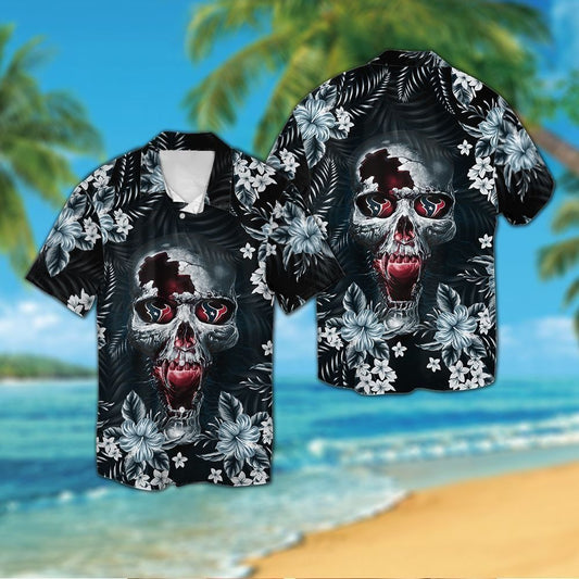 Houston Texansskull Short Sleeve Button Up Tropical Hawaiian Shirt VER01