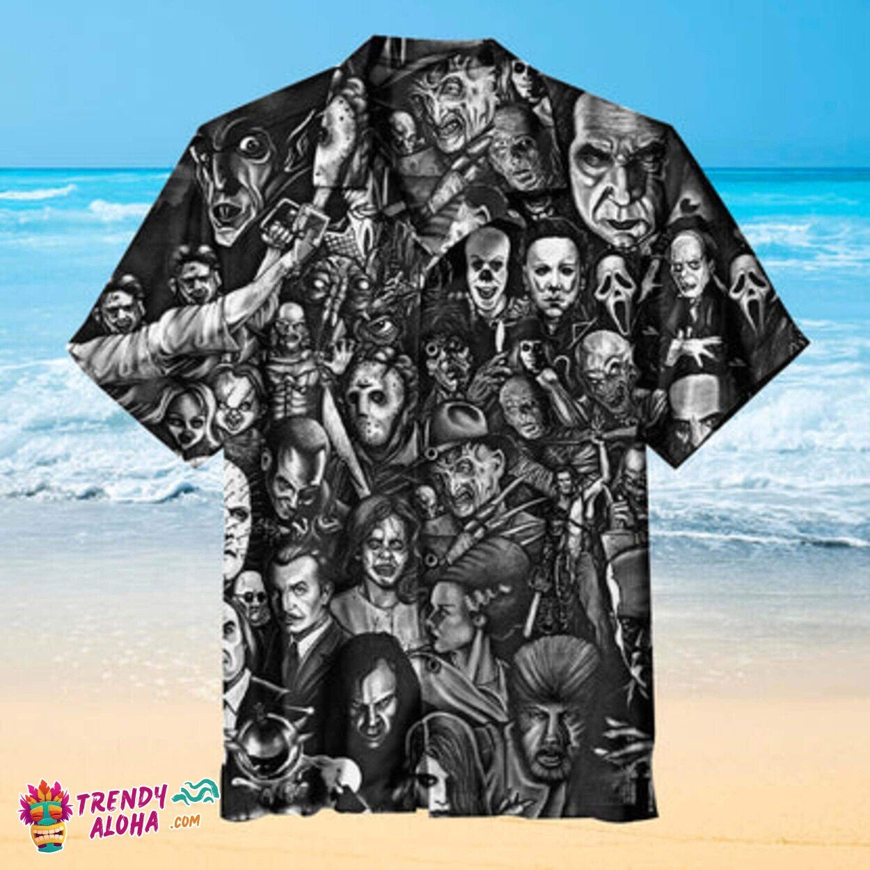 Iconic Horror Movie Collage Halloween Theme Hawaiian Shirt