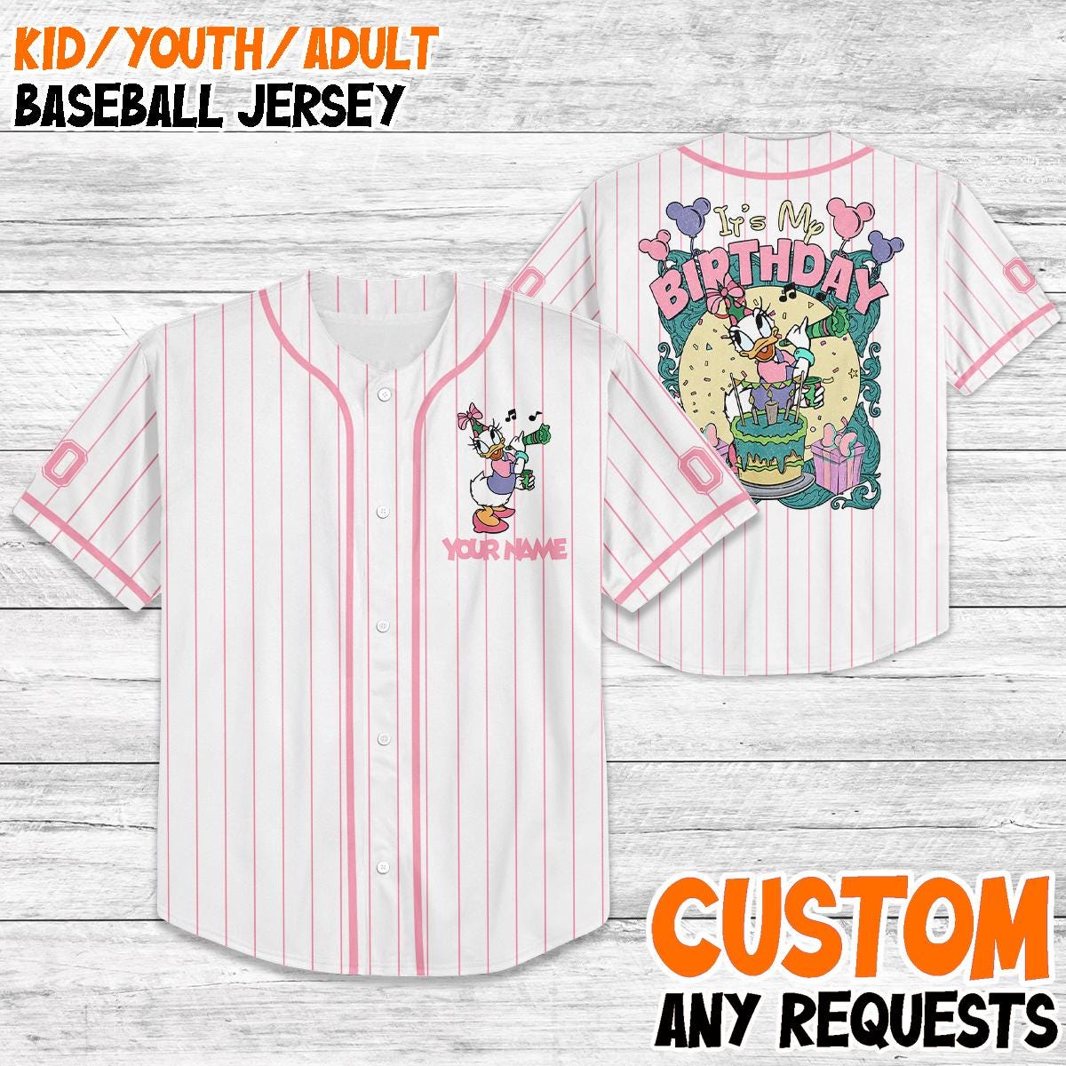Custom Daisy Birthday Baseball Jersey, Disney Trip 2025 Shirt, Personalized Gift for Girls, Matching Family Vacation Outfit