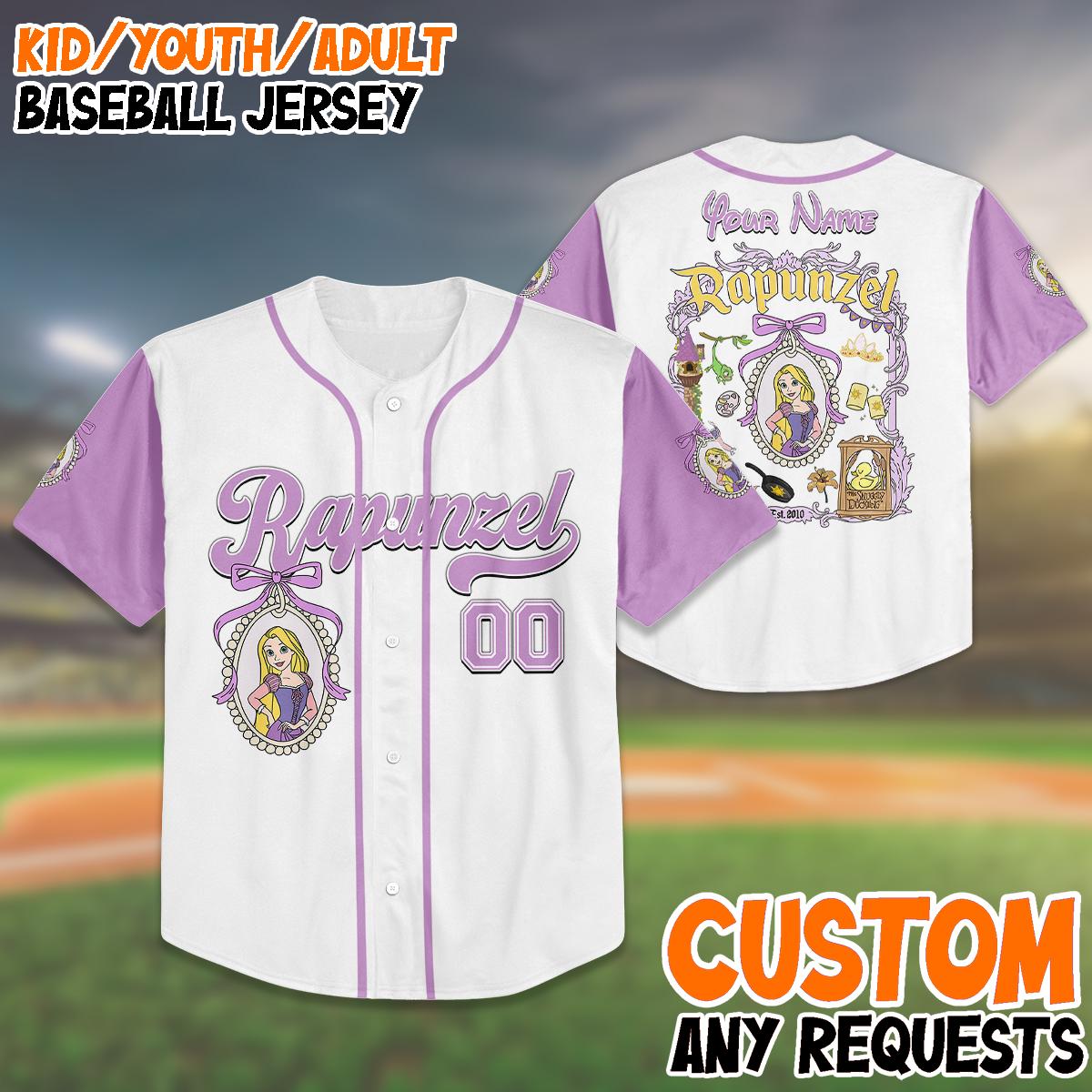 Girls Rapunzel Baseball Jersey, Custom Birthday Gift Shirt, Disney Princess Jersey, Personalized Disney Outfit, Family Trip 2025