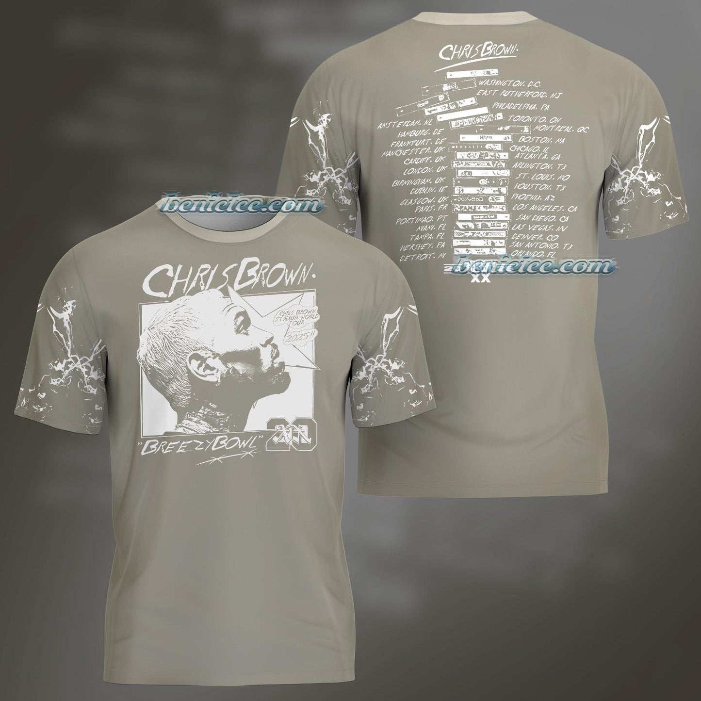 Rapper Chris Brown Breezy Bowl XX Tour 11:11 Vintage Washed Shirt 3D