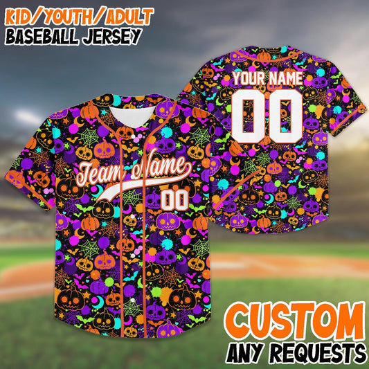 Custom Halloween Baseball Jersey, Spooky Pumpkin Team Shirt, Matching Family Outfit, Kid Youth Adult Name Number Gift, Birthday Gift For Kid