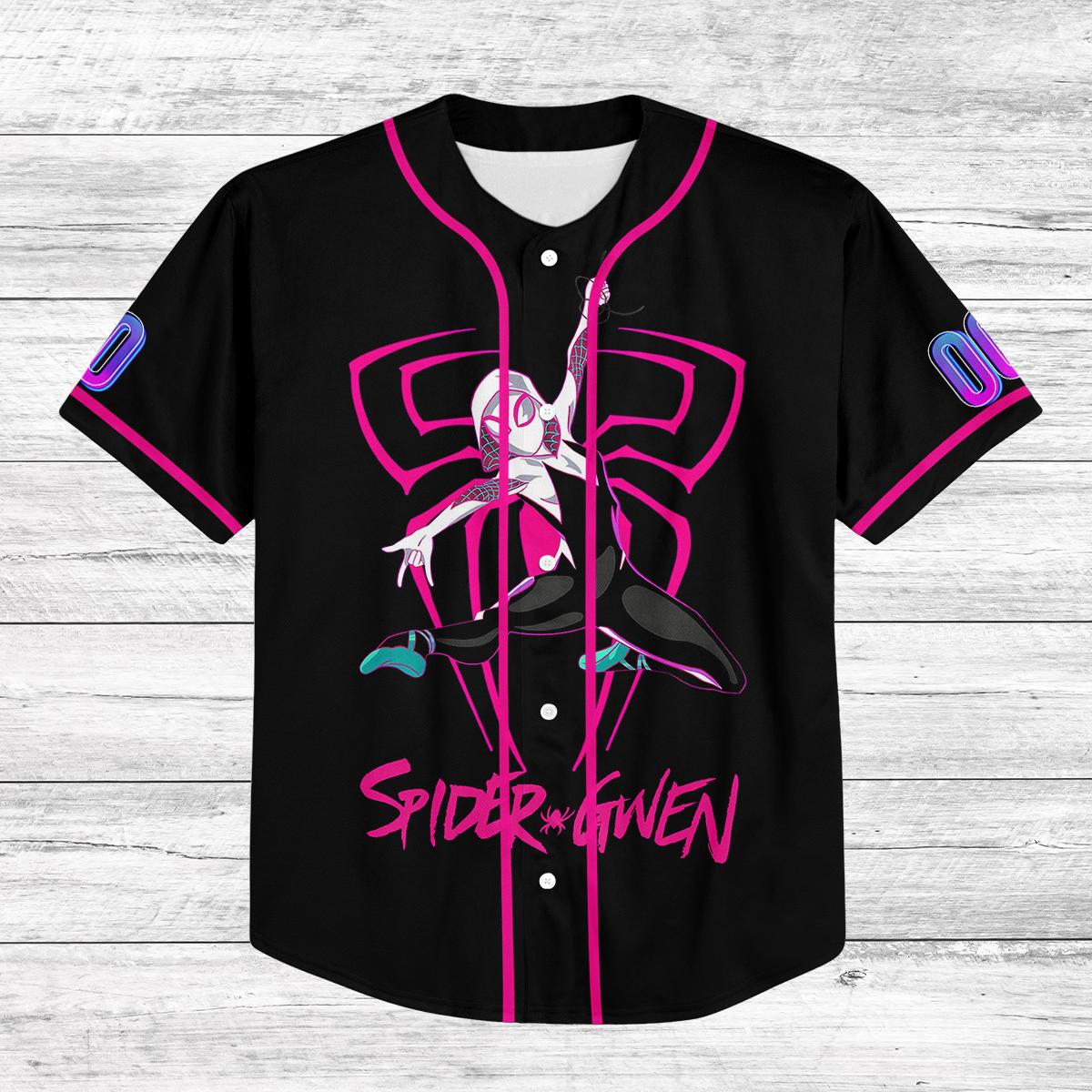 Custom Spider-Gwen Baseball Jersey, Kids Youth Adult Matching Outfit, Disney Trip 2025 Shirt, Personalized Spider-Verse Jersey