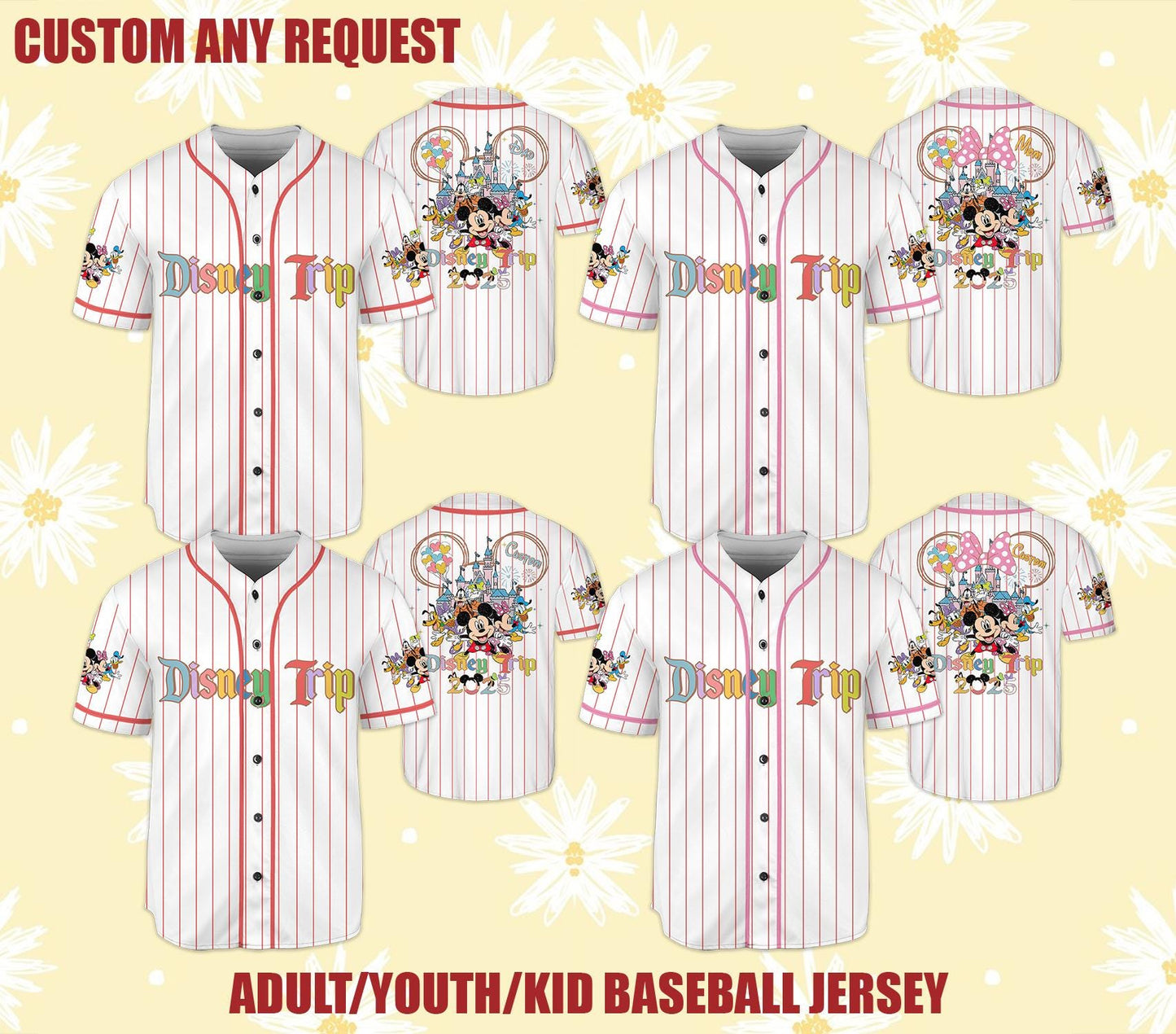 Custom Family Disney Trip 2025 Baseball Jersey, Matching Disney Vacation Shirts, Personalized Disney Outfits, Adult & Kids Jersey