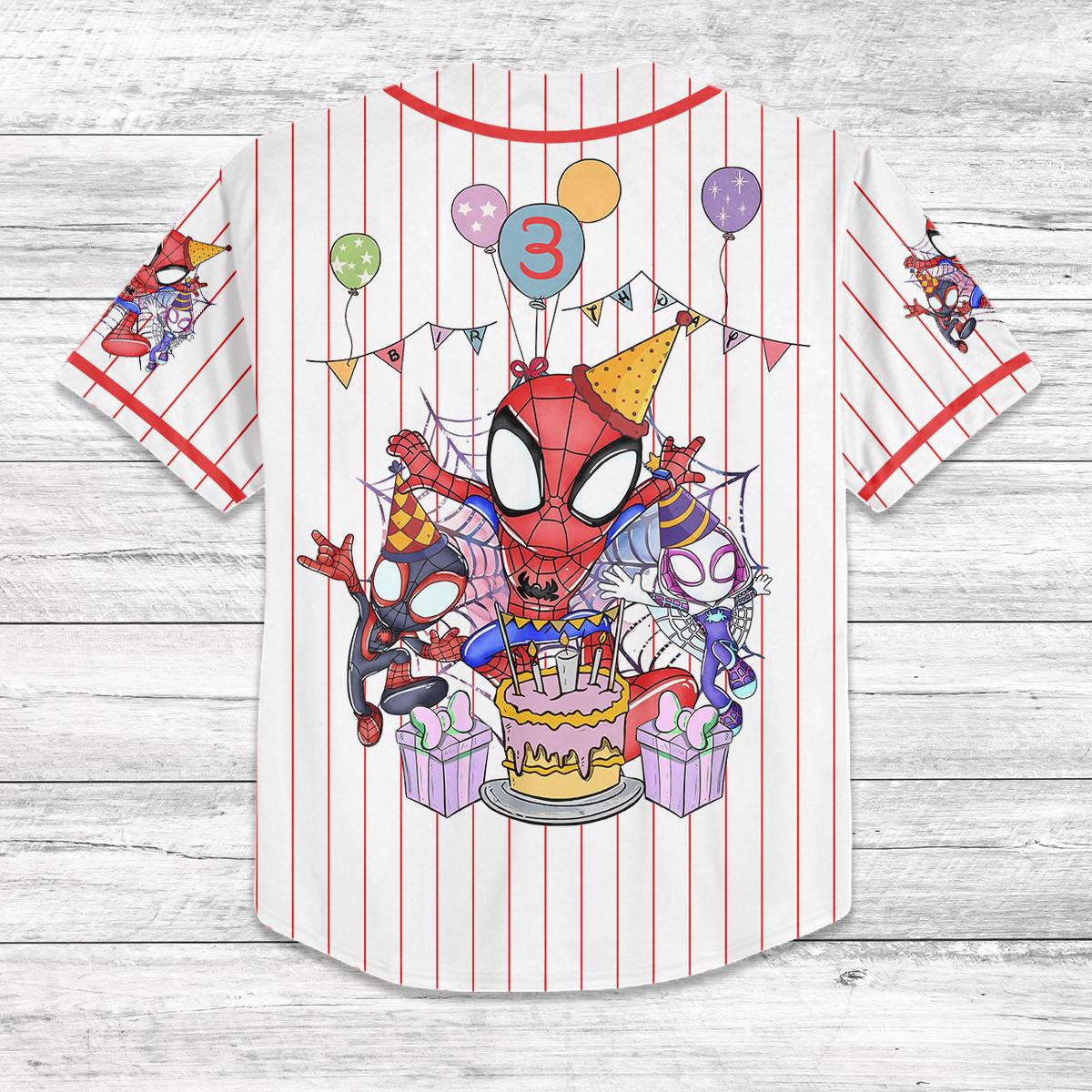 Custom Spider-Man Birthday Baseball Jersey, Kid Party Shirt, Spidey Birthday Outfit, Matching Family Disney Trip 2025 Jersey
