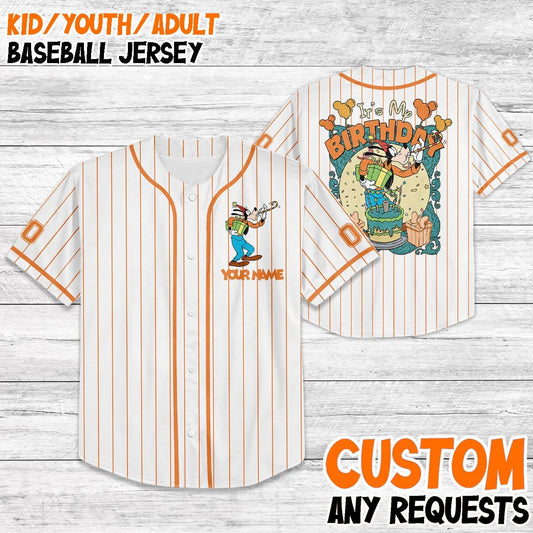 Custom Goofy Birthday Baseball Jersey, Disney Trip 2025 Shirt, Personalized Gift for Kids, Matching Family Vacation Outfit