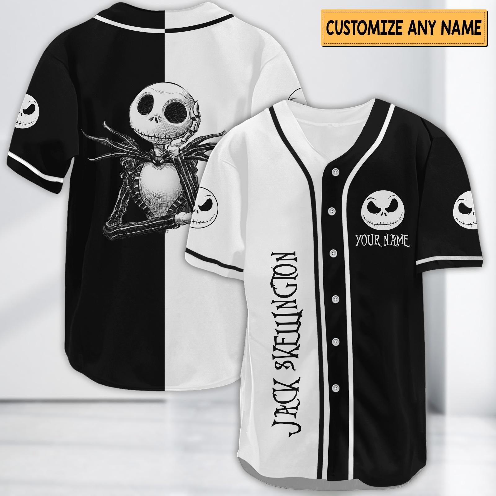 Custom Jack Skellington Baseball Jersey, Halloween Outfit, Nightmare Before Christmas Jersey Shirt, Halloween Jersey
