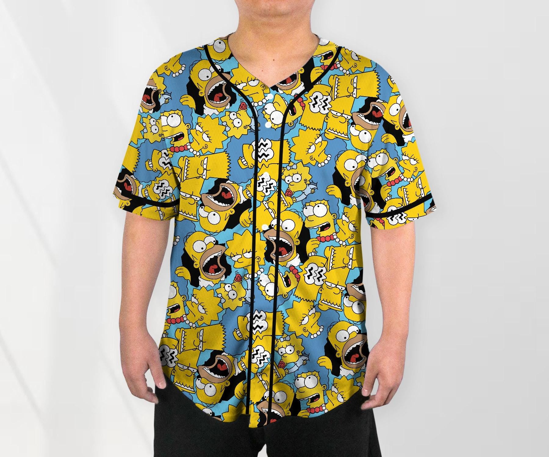 The Simpsons Baseball Jersey Shirt, Cartoon Family Button Up Shirt, Funny Comic Style Unisex Jersey, Simpsons Shirt Gift