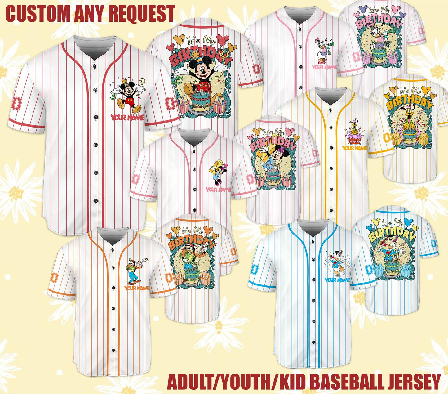 Custom Disney Trip 2025 Baseball Jersey, Personalized Name Number Shirt, Family Matching Outfit, Birthday Gift, Adult Kid Youth Jersey