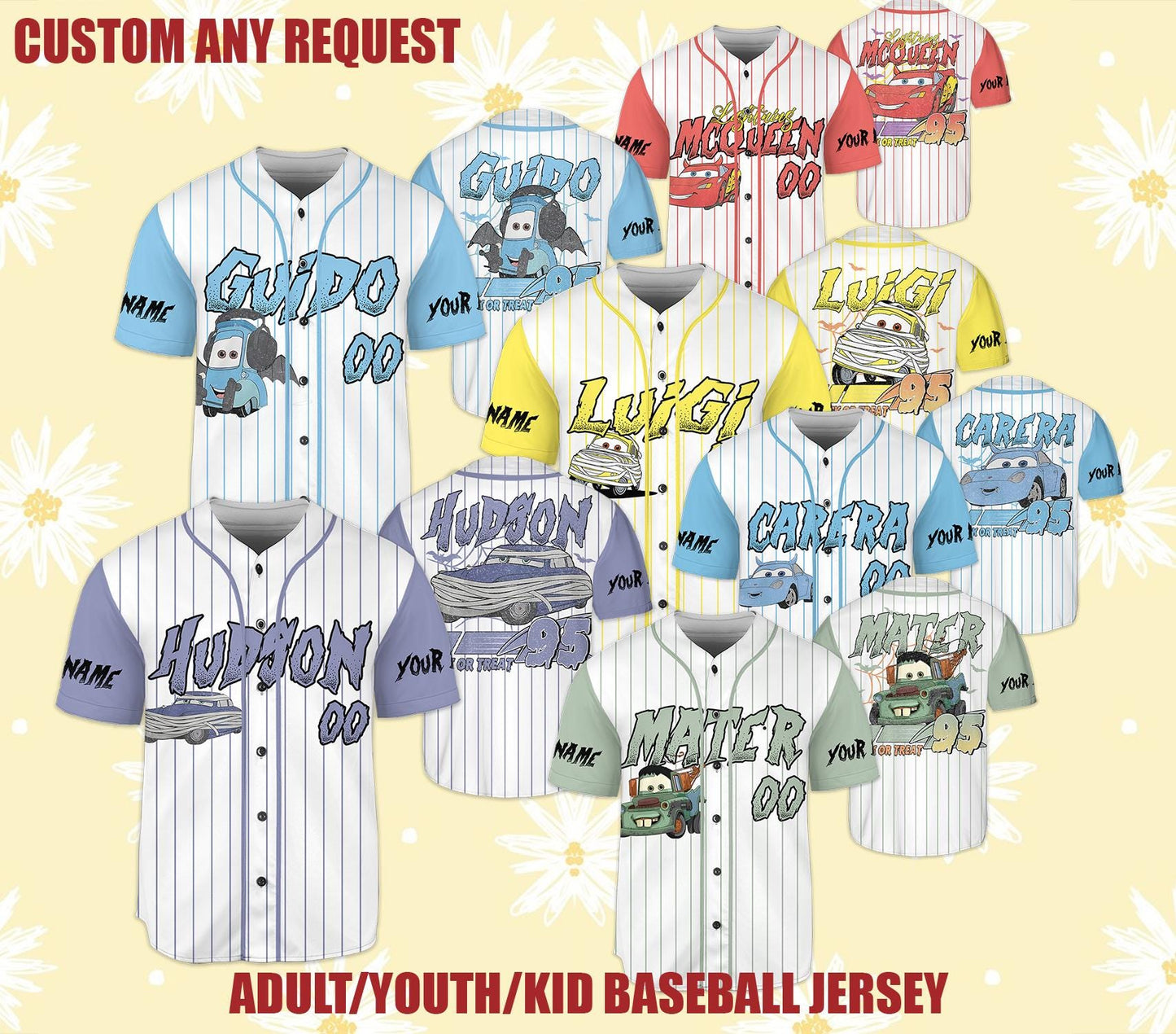 Custom Halloween Disney Trip 2025 Baseball Jersey, Cars Theme Shirt, Family Matching Outfit, Personalized Name Number, Kid Adult Jersey