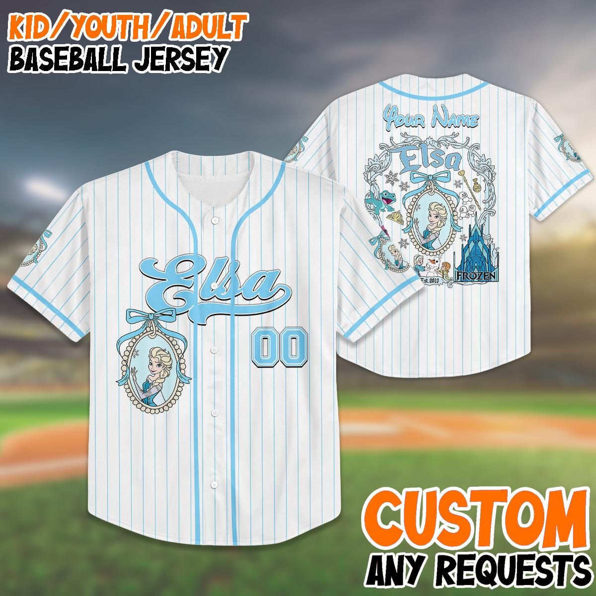 Frozen Elsa Custom Baseball Jersey, Disney Trip 2025 Shirt for Girls, Birthday Gift, Family Matching Vacation Outfit