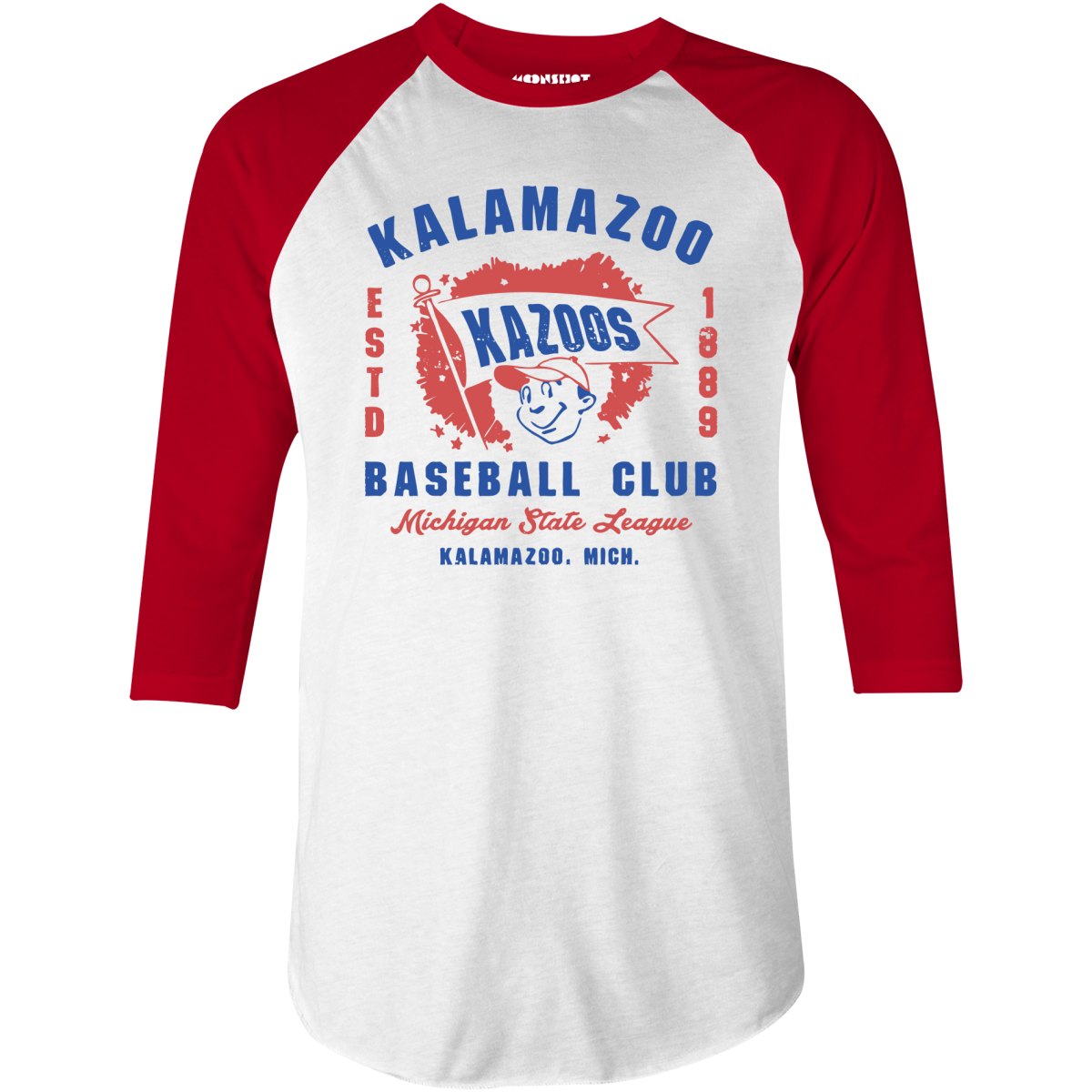 Kalamazoo Kazoos - Michigan - Vintage Defunct Baseball Teams - 3/4 Sleeve Raglan T-Shirt
