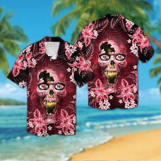 Kansas City Chiefsskull Short Sleeve Button Up Tropical Hawaiian Shirt VER02