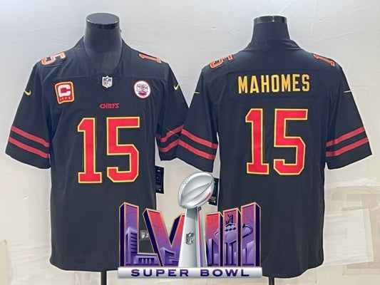 kansas city chiefs #15 patrick mahomes Black Gold Text V2 330b