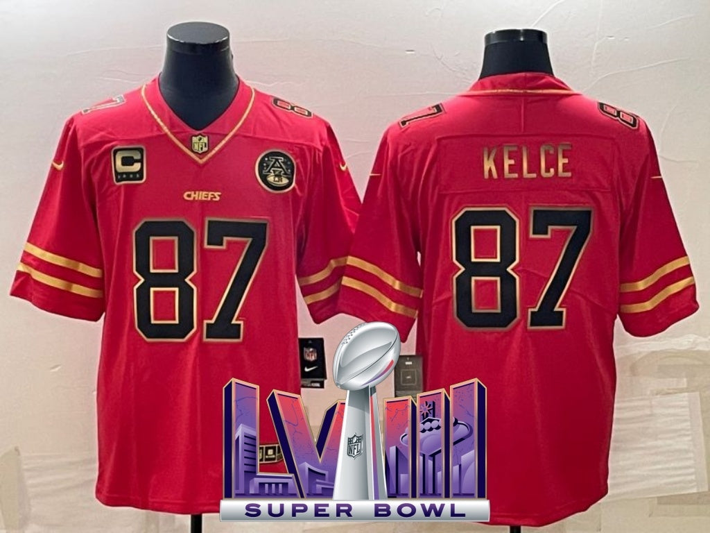 kansas city chiefs #87 travis kelce red gold 4-star c patch vapor untouchable limited