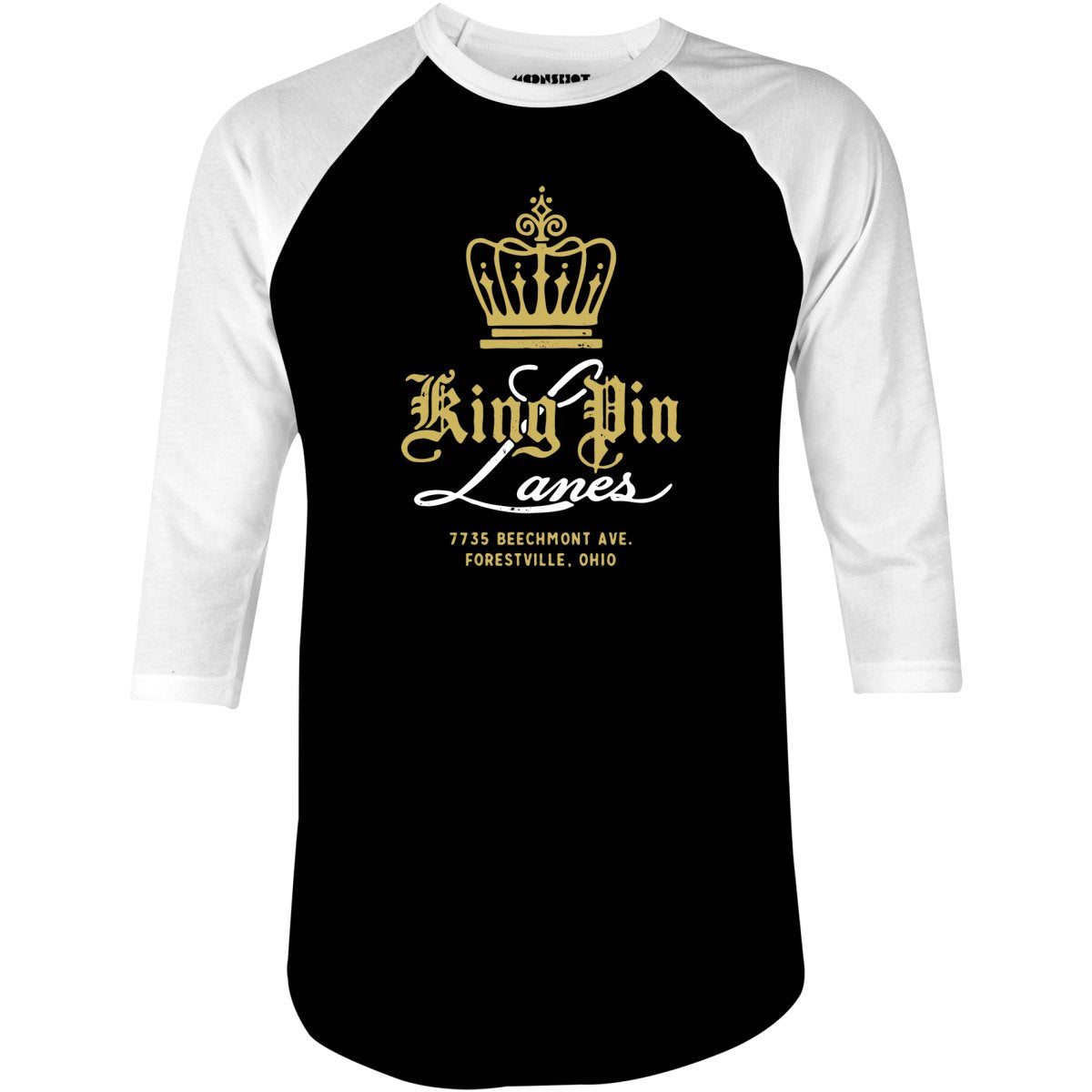 King Pin Lanes - Forestville, OH - Vintage Bowling Alley - 3/4 Sleeve Raglan T-Shirt