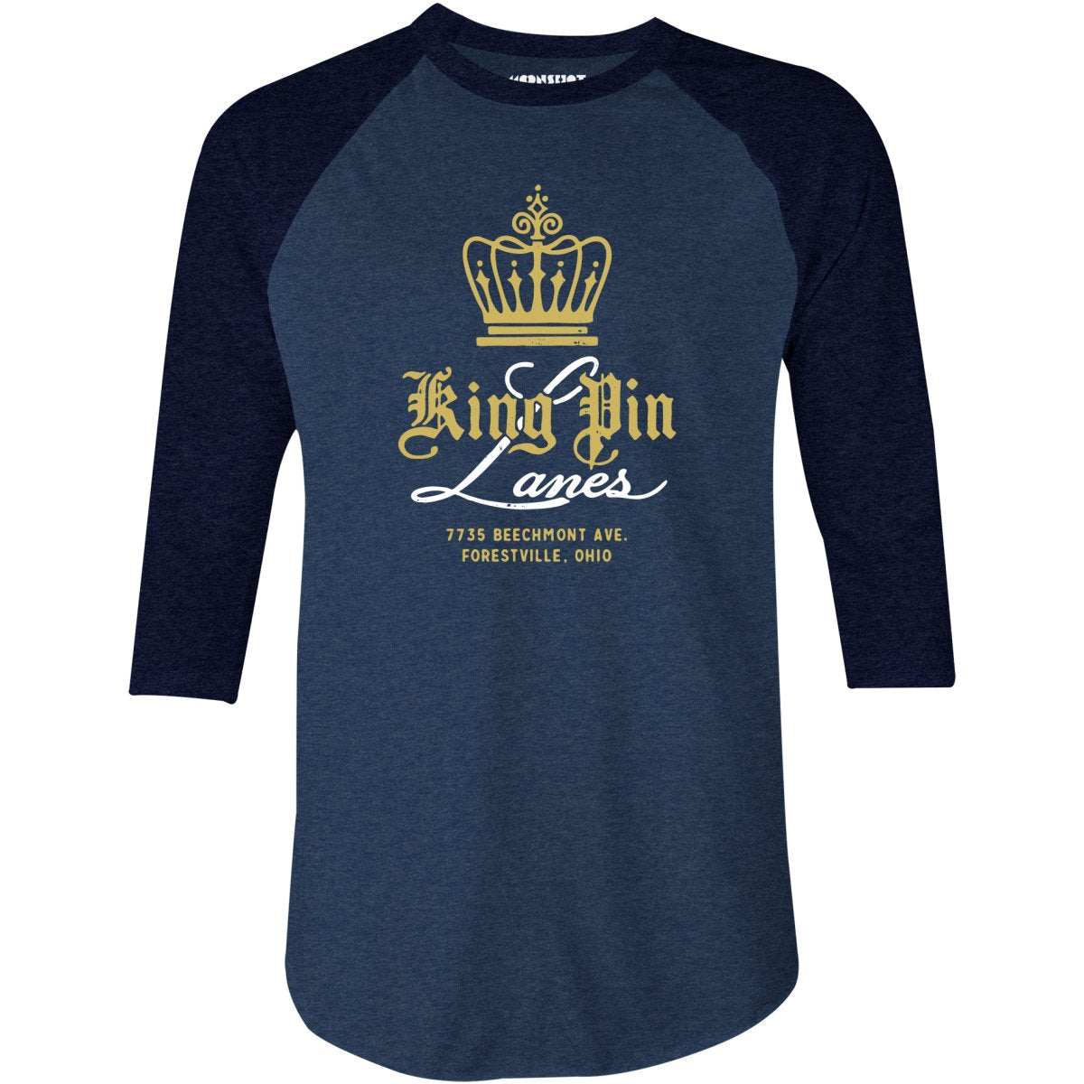 King Pin Lanes - Forestville, OH - Vintage Bowling Alley - 3/4 Sleeve Raglan T-Shirt