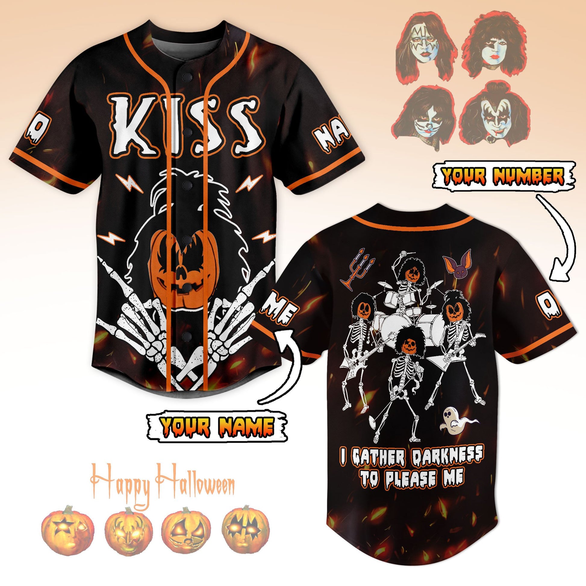 Kiss Rock Band I Gather Darkness To Plese Me Baseball Jersey
