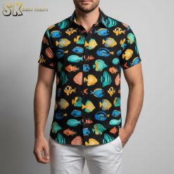 Tropical Fish Print Hawaiian Shirt - Men's Button Down Short Sleeve Summer Casual Aloha Shirt