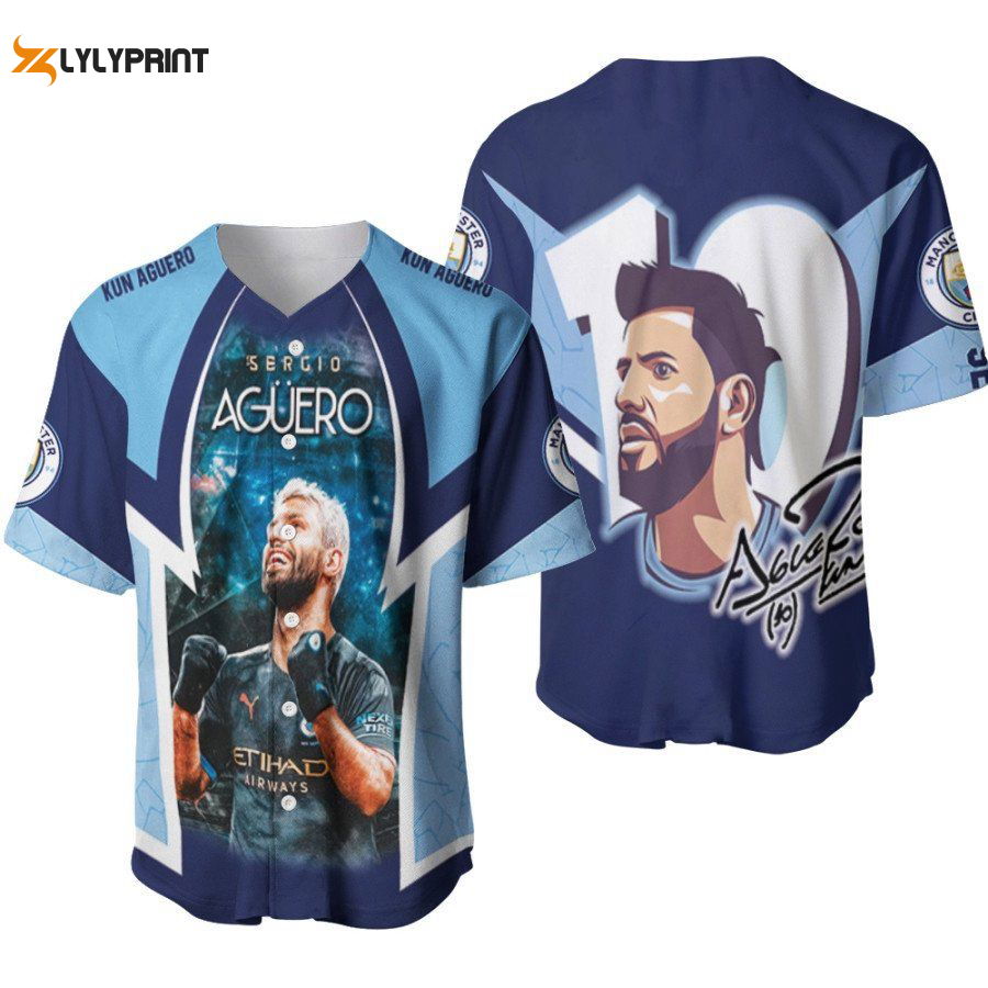 Kun Aguero 10 Champion Moment Manchester City Team Designed Allover Gift For Aguero Fans Baseball Jersey Gifts for Fans - lylyprint.com