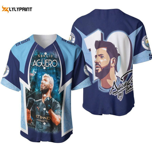 Kun Aguero 10 Champion Moment Manchester City Team Designed Allover Gift For Aguero Fans Baseball Jersey Gifts for Fans - lylyprint.com