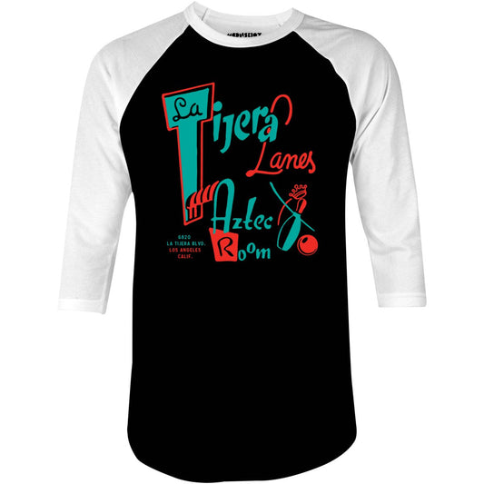La Tijera Lanes - Los Angeles, CA - Vintage Bowling Alley - 3/4 Sleeve Raglan T-Shirt